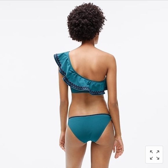 J. Crew One Shoulder Bikini Top Rickrack J1805 Green XS Swimsuit - Picture 3 of 5